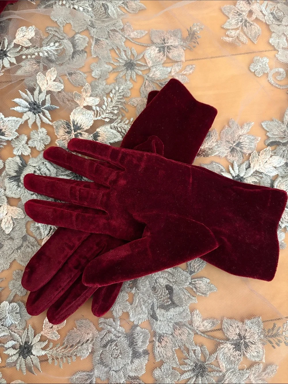 Vintage Red Velvet Scarf and Gloves  romantic style